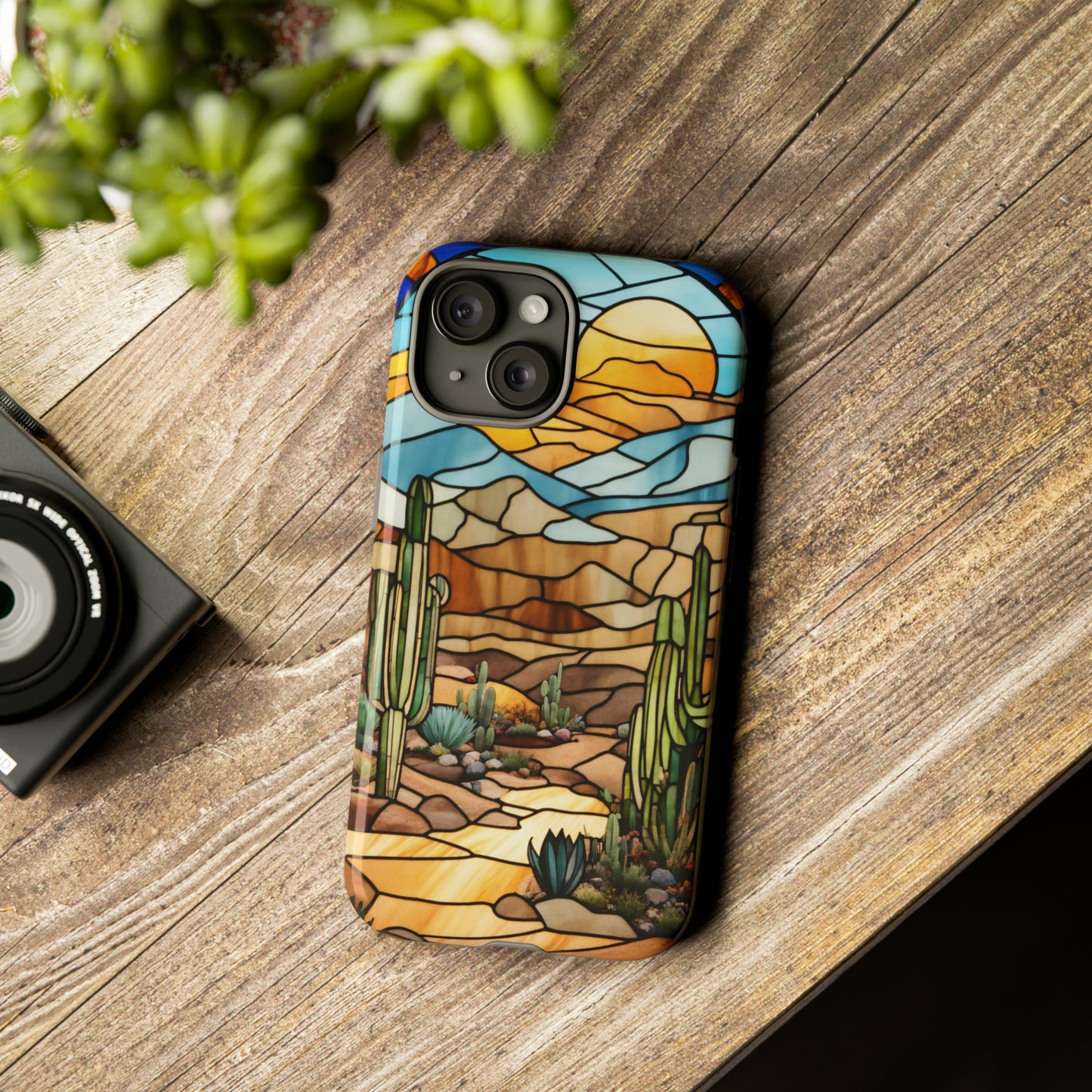 iPhone Cases - Cactus Stained Glass